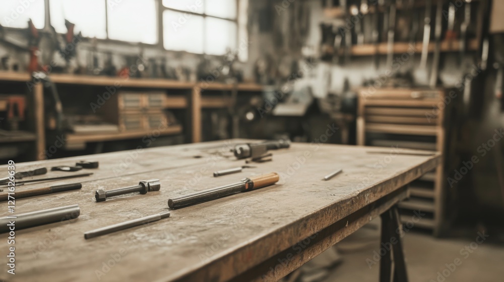 Workshop workbench with tools Workshop workbench with tools