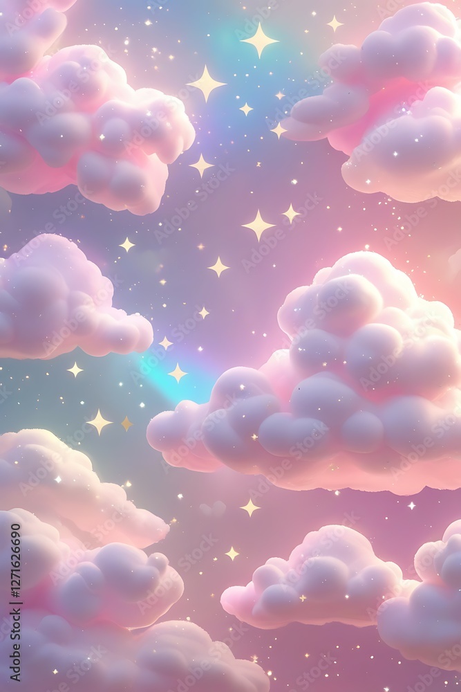 Dreamy Pastel Sky with Clouds and Stars Dreamy Pastel Sky with Clouds and Stars