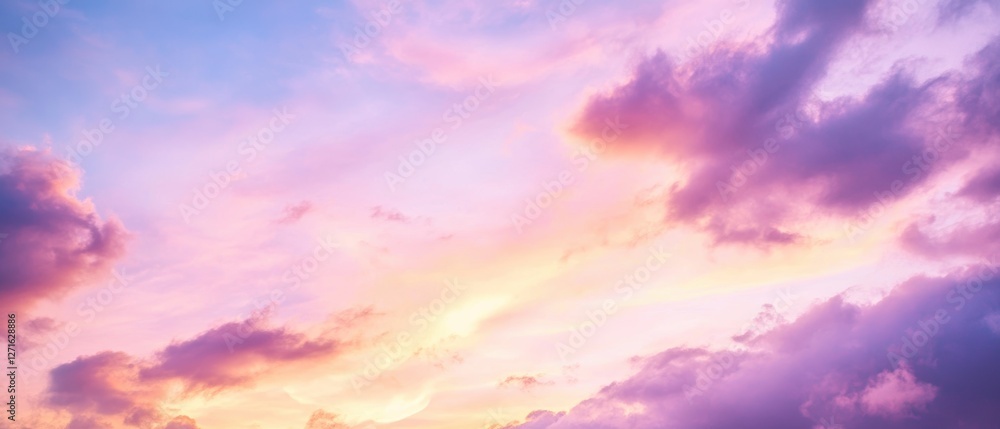 Obraz premium Stunning sunset sky with colorful clouds, pastel hues, and serene atmosphere for backgrounds, nature themes, and creative projects.