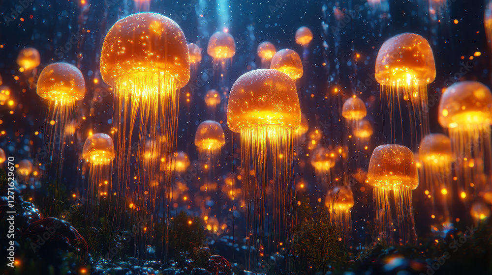 Obraz premium Stunning 3D rendering showing bacterial toxin release into human cells with glowing particles and intense biological interaction depicted in ultra-realistic detail