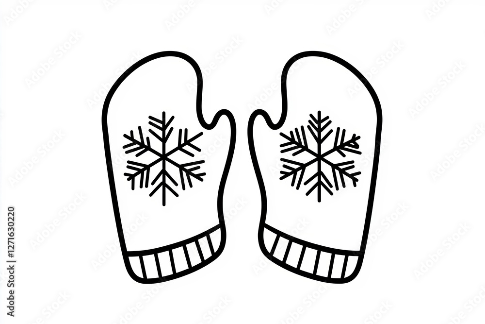 A pair of outlined mittens with snowflakes drawn on them. A pair of outlined mittens with snowflakes drawn on them.