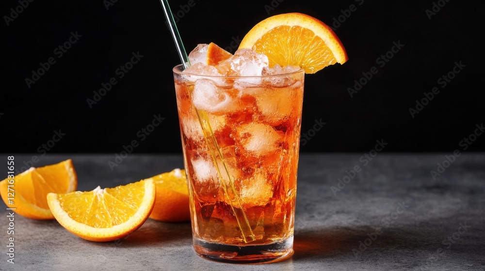 Refreshing cocktail served with ice and garnished with orange slices. Refreshing cocktail served with ice and garnished with orange slices.
