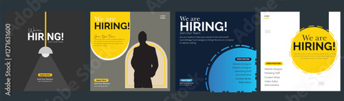 Join our team banners. We are hiring communication poster, help wanted advertising banner with speaker and vacant badge. Hr recruiting hire, vacancy job offer isolated vector signs set