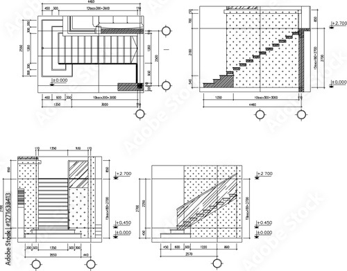 Detailed drawings of stairs with scale size illustration vector sketch