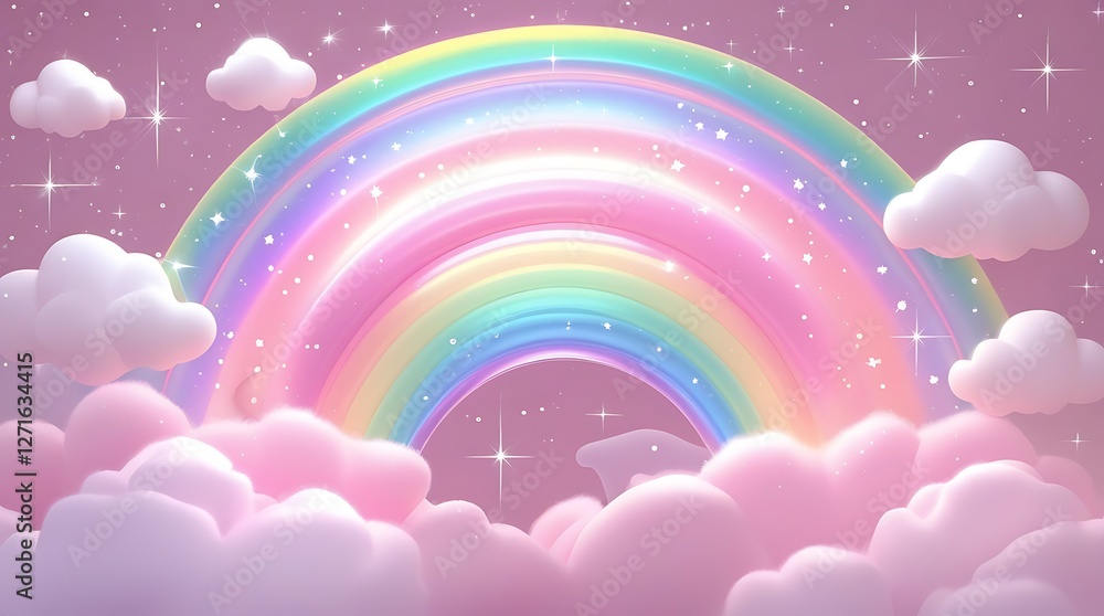 Whimsical Rainbow with Sparkling Clouds, A vibrant rainbow arching over fluffy clouds, perfect for enchanting backgrounds or design projects. Whimsical Rainbow with Sparkling Clouds, A vibrant rainbow arching over fluffy clouds, perfect for enchanting backgrounds or design projects.