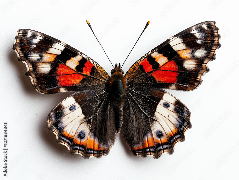Obraz premium A vibrant Red Admiral butterfly with striking orange, black, and white markings resting