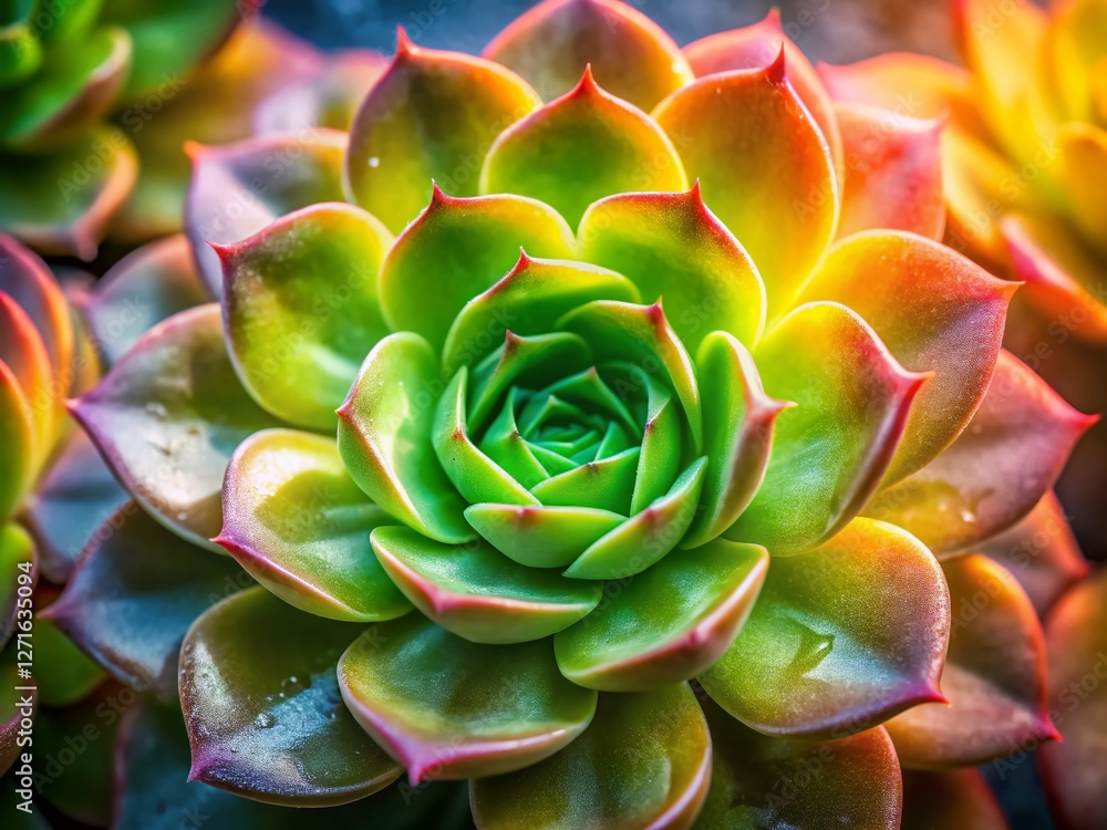 Blooming Succulent Top View Closeup - Vibrant Desert Flower Macro Photography with Bokeh Blooming Succulent Top View Closeup - Vibrant Desert Flower Macro Photography with Bokeh