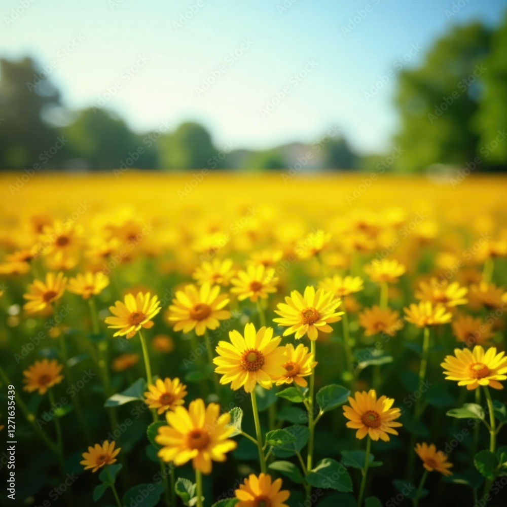 Obraz premium A patch of colorful flowers blooms in the sunlight, yellow flowers, sunflowers