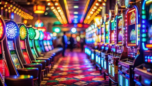 Blurred Lights of Casino Slot Machines - Gambling Background Stock Photo