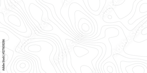 Topographic line map with curvy waves. Contour map subtle. Geographic mountain reliefs. Black & white wave curve lines banner background.