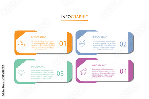 Business infographic template. 4 Step timeline journey. Process diagram, 4 options on white background, elements vector illustration.