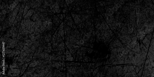Abstract black grunge overly grains and concrete stone crack wall background. black slate stone wall background pattern with high resolution. black marble texture. black paper texture.