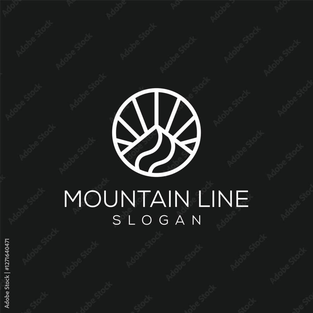 Black and white simple vector line art mountain landscape logo Black and white simple vector line art mountain landscape logo