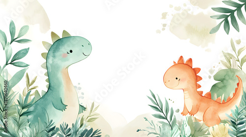 Fototapeta Naklejka Na Ścianę i Meble -  un diseño creativo de dinosaurios bebe en colores tenues adorables y tierna para festejo de baby shower o celebracion de cumpleaños para invitacion