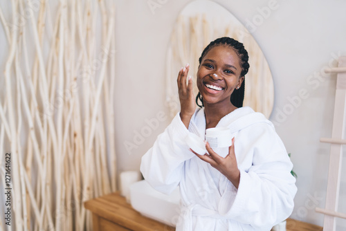 Canvastavla Authentic self-care scene in modern bathroom