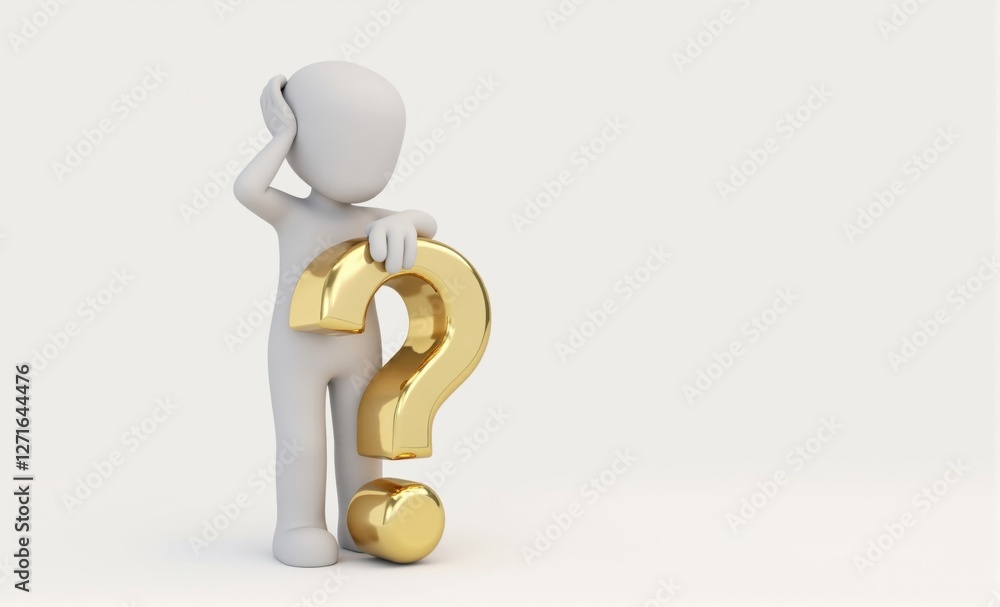 3D Render: White Figure with Gold Question Mark 3D Render: White Figure with Gold Question Mark