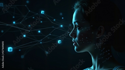 Woman's Profile with Futuristic Network Connections
