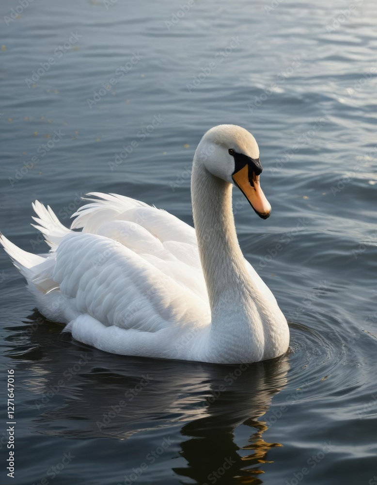 Stunning white swan showcasing bright yellow beak at the edge of the ocean, avian, oceanfront, feather Stunning white swan showcasing bright yellow beak at the edge of the ocean, avian, oceanfront, feather