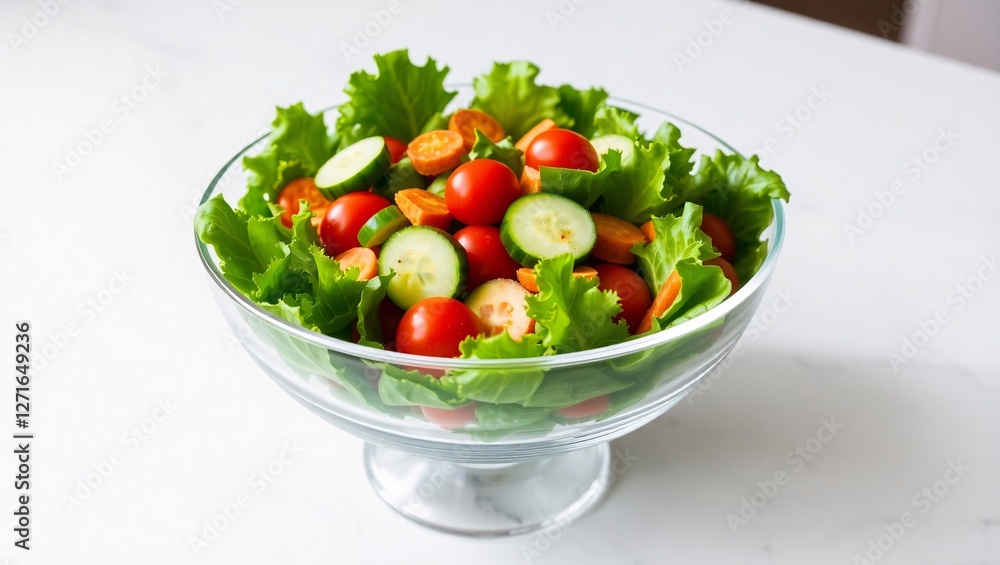 Fresh Salad in Glass Bowl, salad with tomatoes and cucumbers Fresh Salad in Glass Bowl, salad with tomatoes and cucumbers
