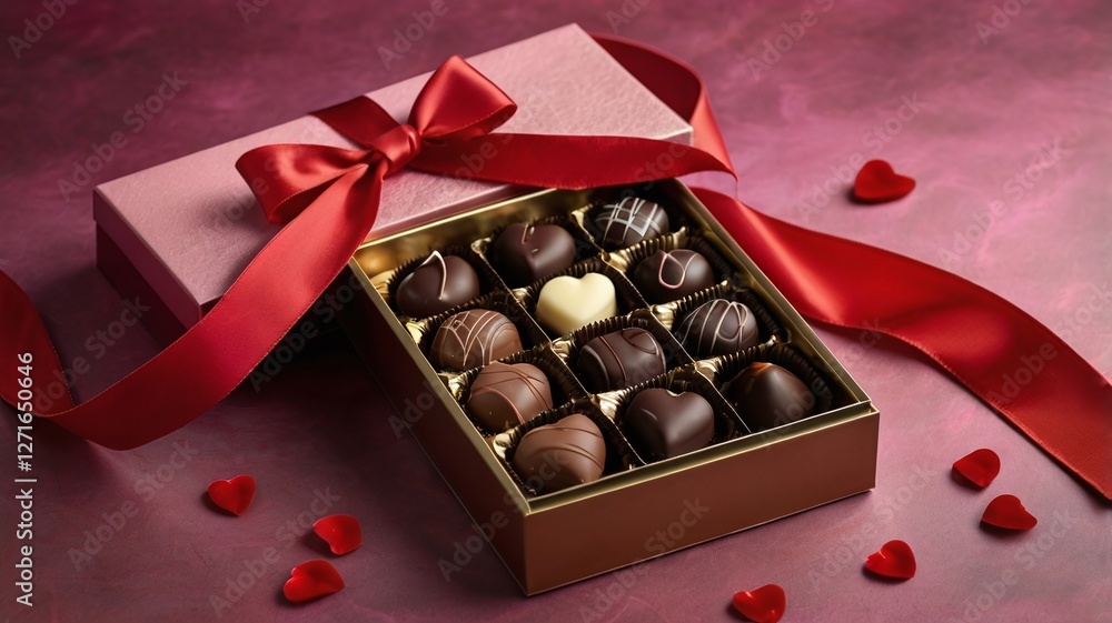 Valentines day box of rich chocolates, set against a romantic backdrop, creating the perfect Valentine's Day mood for celebration and love Valentines day box of rich chocolates, set against a romantic backdrop, creating the perfect Valentine's Day mood for celebration and love