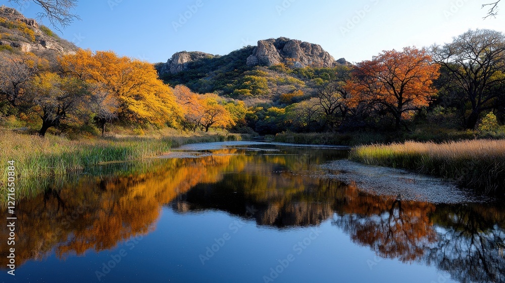 Autumn Reflections in Tranquil Lake Surrounded by Colorful Trees Autumn Reflections in Tranquil Lake Surrounded by Colorful Trees