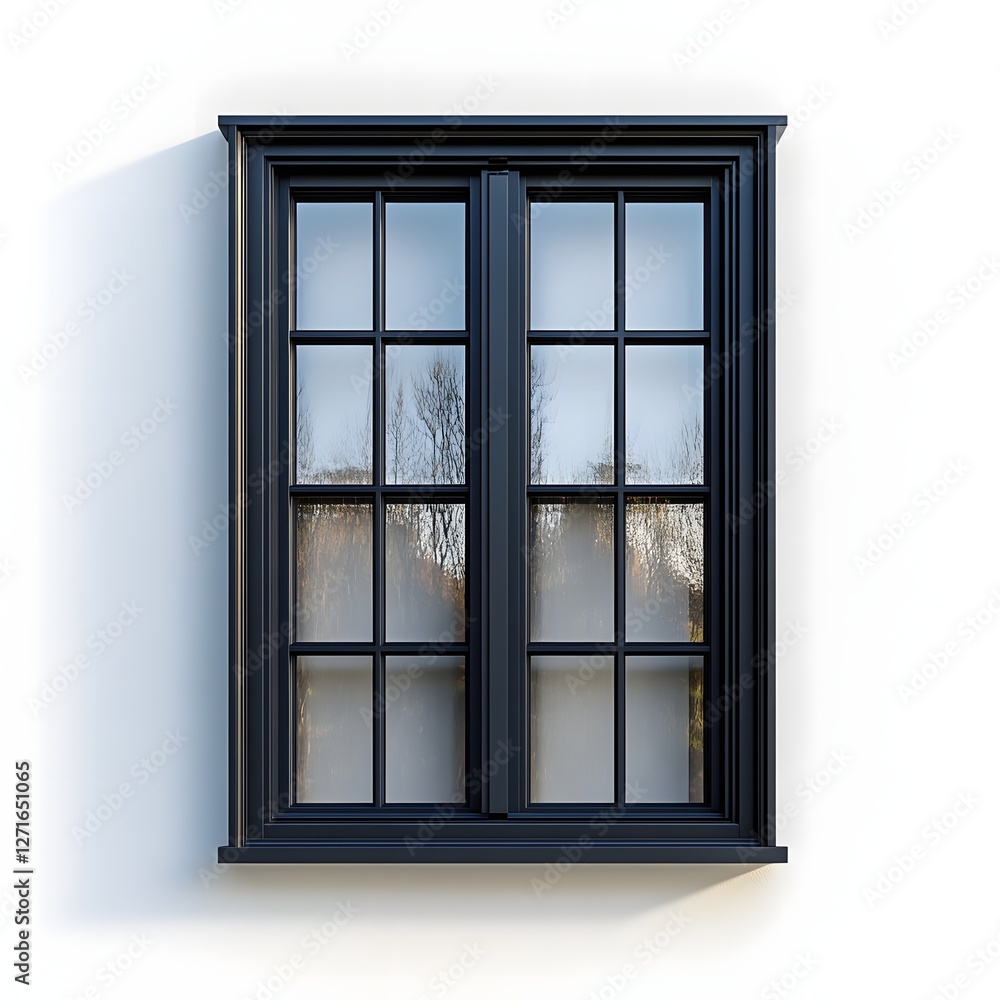 Obraz premium Stylish and Functional Black Framed Modern Window on Pristine White Background