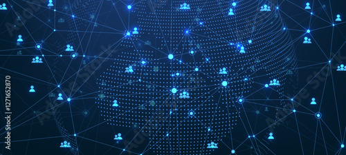 Social network communication concept. Global network connection abstract background. Deep web vector. Horizontal header web banner. Internet technology. Business. Science