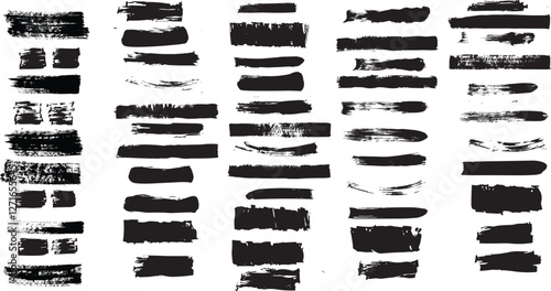 Straight line vector brush strokes. Black hand drawn stripes, smears.