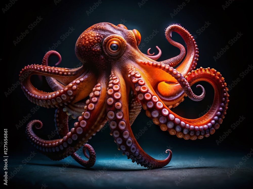 Obraz premium Candid Octopus on Black: Underwater Cephalopod Portrait