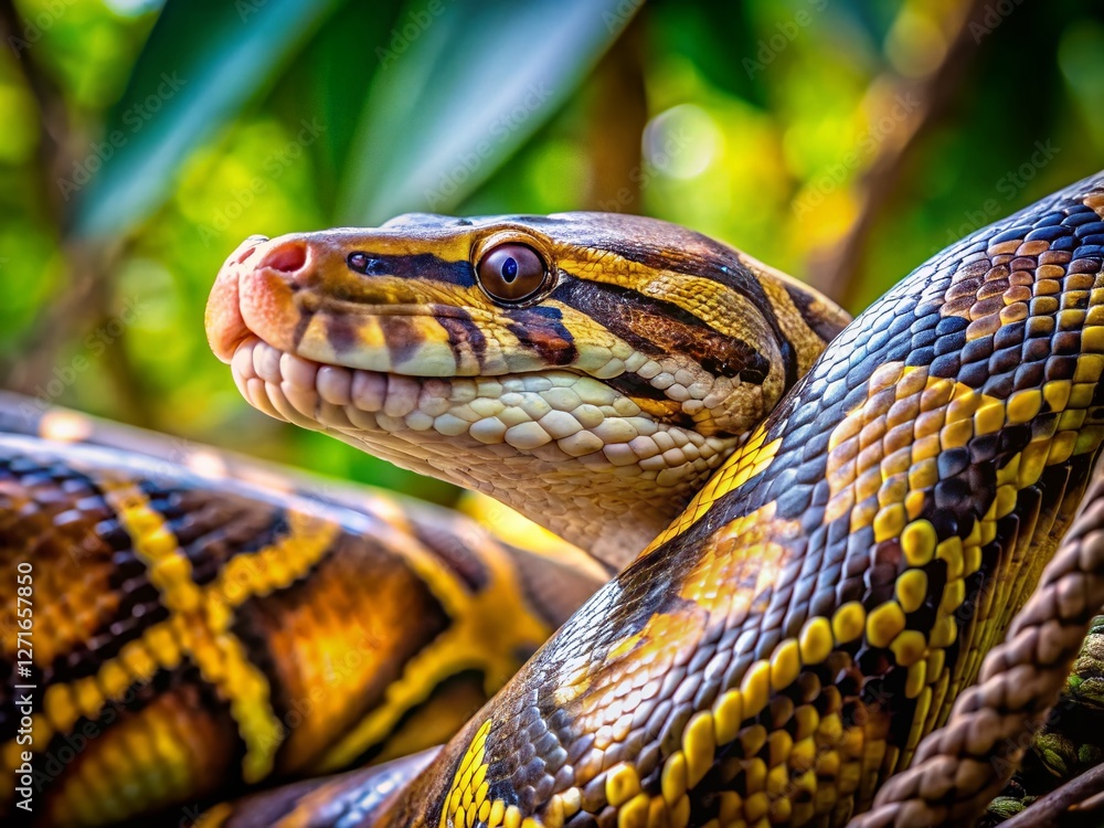 Fototapeta premium Candid Photo: Long Python in Natural Habitat, Close-Up Detail