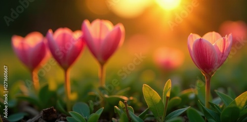 Soft petals of common toothwort unfold in warm sunset light, nature, garden photo