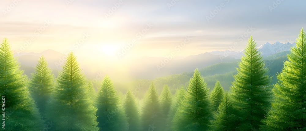 Fototapeta premium A beautiful mountain range with a bright sun shining on it