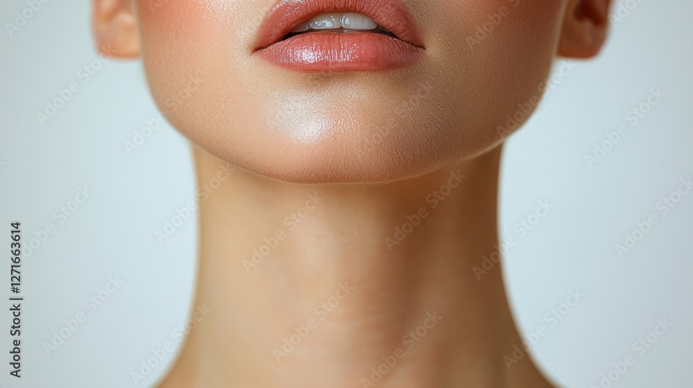 Close-Up of a Woman's Lips and Neck with Natural Beauty Glow Close-Up of a Woman's Lips and Neck with Natural Beauty Glow