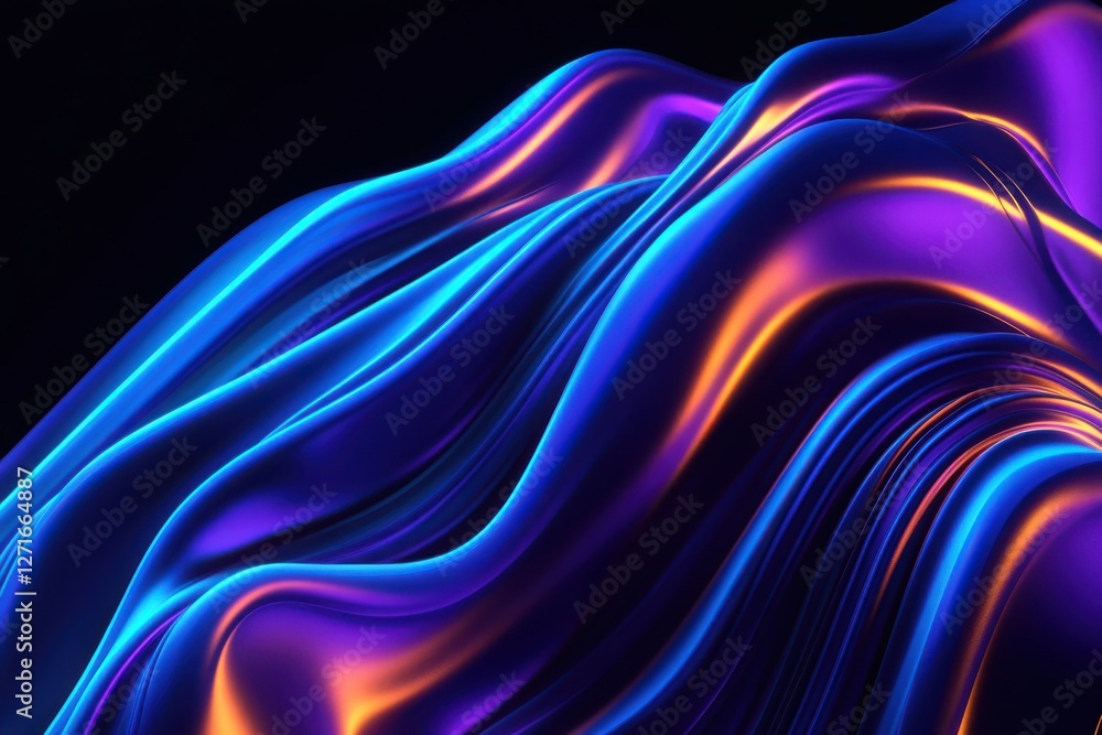 Glowing Fluid Neon Lines in Blue and Purple Forming Smooth Wave-Like Patterns Against Deep Black Background for Tech and Modern Branding Glowing Fluid Neon Lines in Blue and Purple Forming Smooth Wave-Like Patterns Against Deep Black Background for Tech and Modern Branding