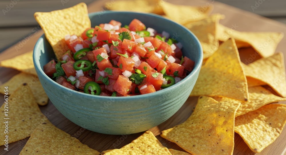 Fresh Tomato Salsa with Tortilla Chips - A vibrant bowl of fresh tomato salsa, served with crispy tortilla chips. Perfect for a summer snack or party appetizer Fresh Tomato Salsa with Tortilla Chips - A vibrant bowl of fresh tomato salsa, served with crispy tortilla chips. Perfect for a summer snack or party appetizer