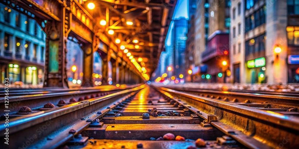 Naklejka premium Chicago South Side Elevated Train Tracks - Rust, Grit, Bokeh