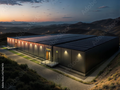 Battery storage plant to store excess renewable energy for use at night photo