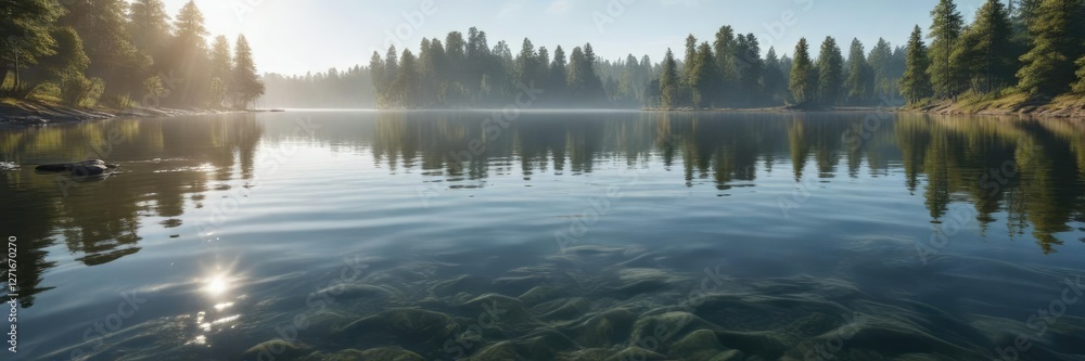 Tranquil lake surface with gentle wave ripples, water, calm
