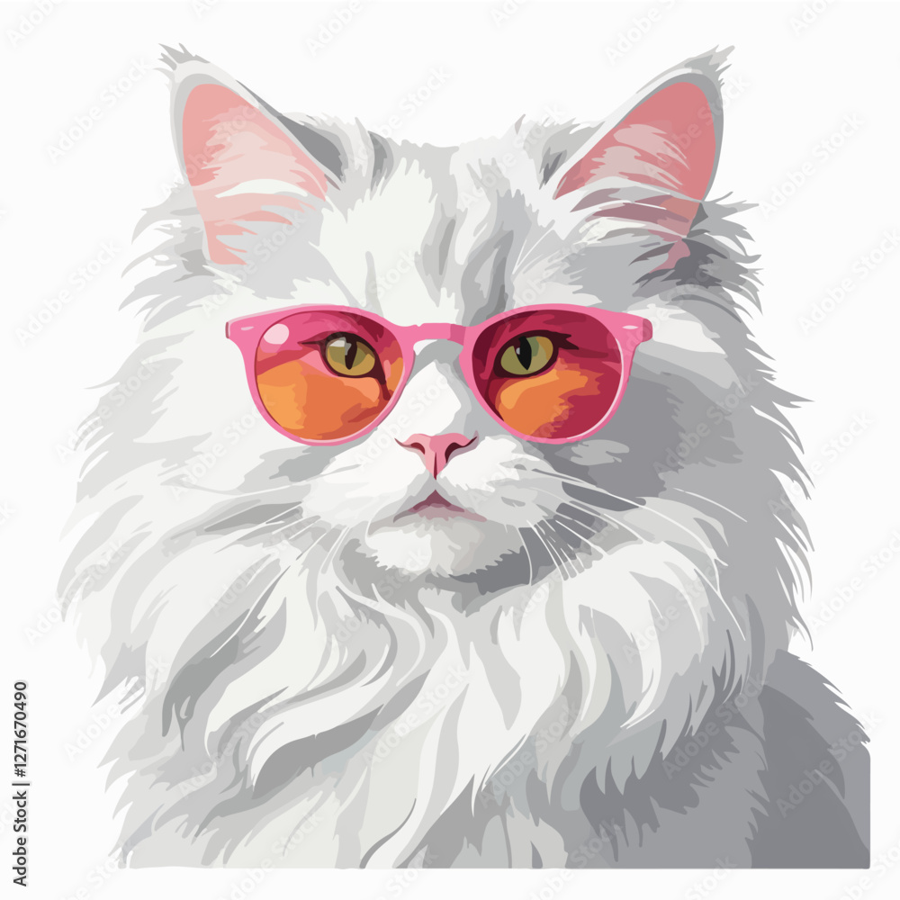 An Angora cat looks elegant wearing pink glasses An Angora cat looks elegant wearing pink glasses