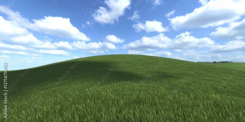 Obraz premium Rolling Green Hill Under a Blue Sky with Clouds