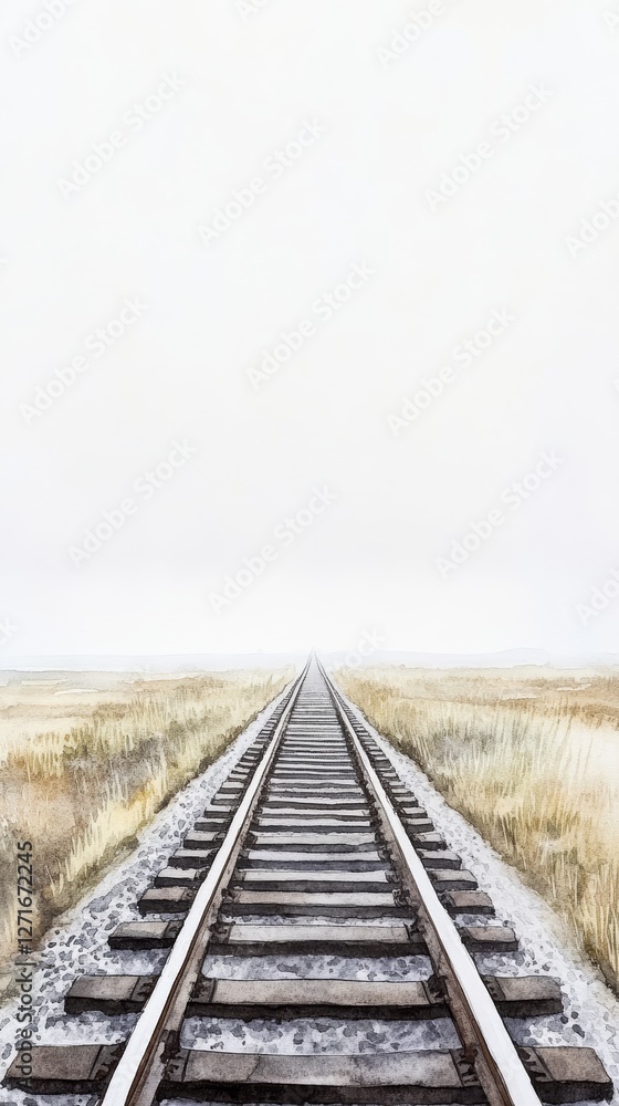 Railroad tracks disappearing into a rainy horizon, endless journey metaphor Railroad tracks disappearing into a rainy horizon, endless journey metaphor