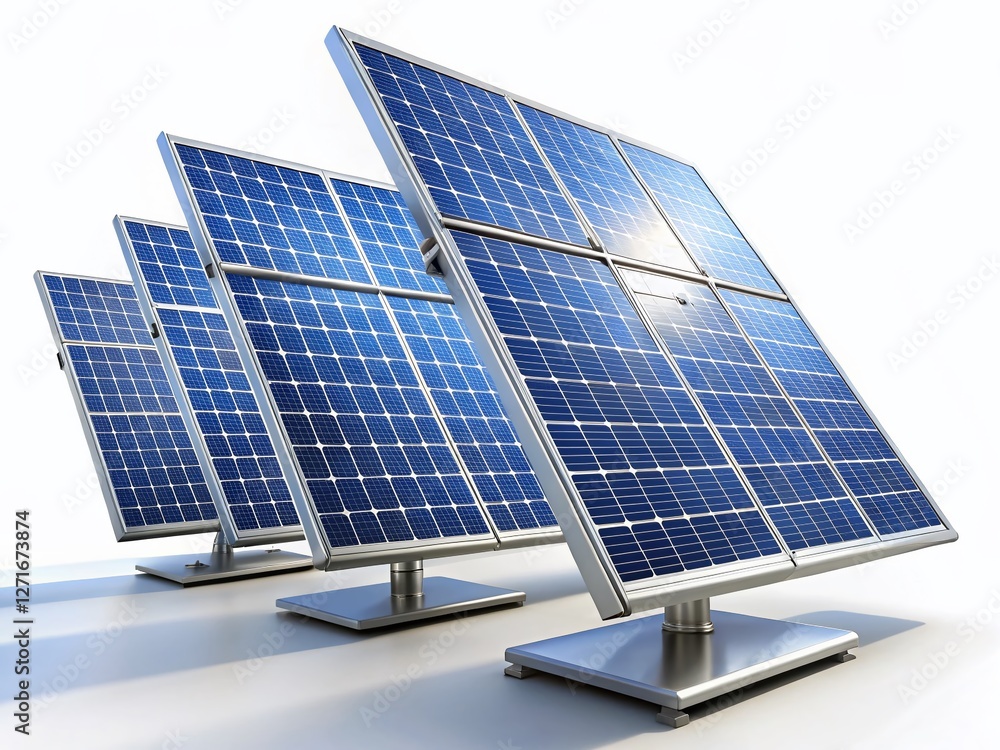 Fototapeta premium Clean Energy: Two Solar Panels 3D Render Isolated on White Background