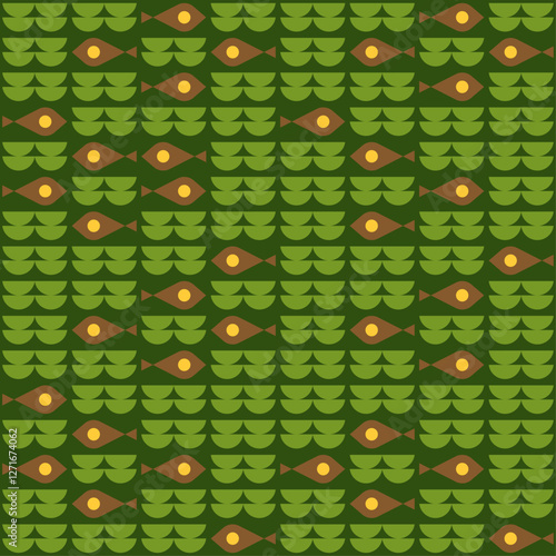 Fish and waves Military pattern. Army background. Protective and hunting texture