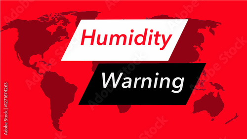Humidity warning.  A television weather banner, known as an “over the shoulder”  is seen with a map of the world showing the United States. Colors are red, black and this is a vector graphic .
