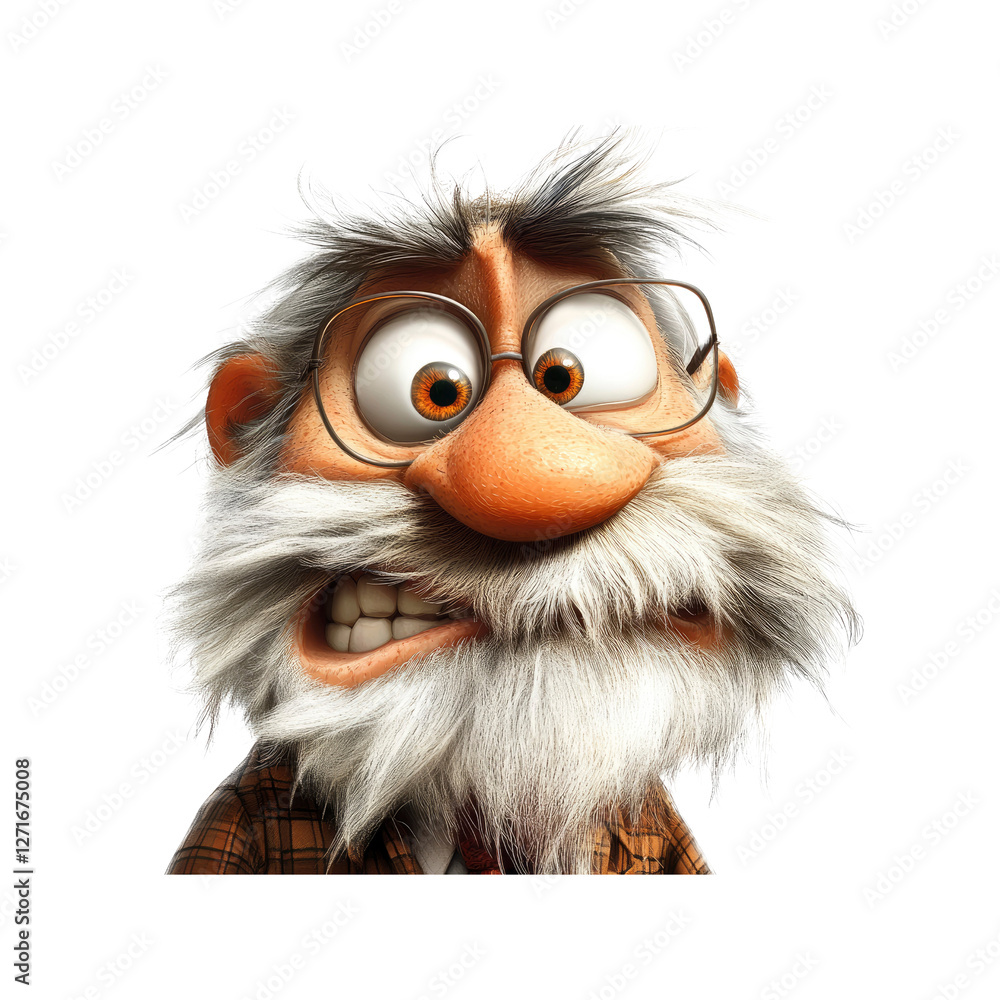 Fototapeta premium Anxious Cartoon Elderly Man with Glasses - 3D Render