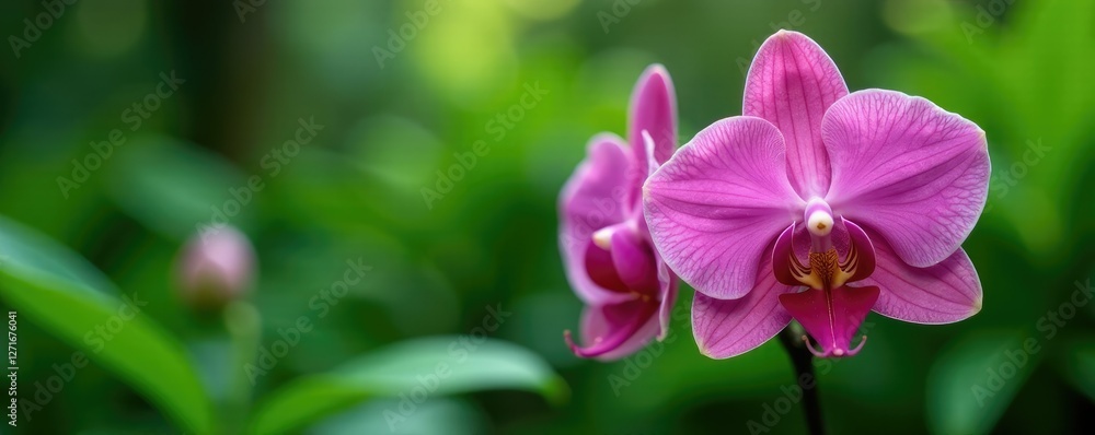 A rare and endangered species of orchid in a lush garden, tropical plants, greenery, nature A rare and endangered species of orchid in a lush garden, tropical plants, greenery, nature