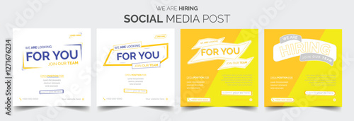 Join our team banners. We are hiring communication poster, help wanted advertising banner with speaker and vacant badge. Hr recruiting hire, vacancy job offer isolated vector signs set