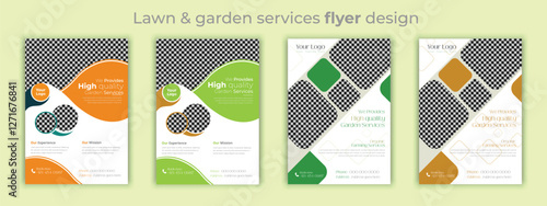 Lawn and gardening service flyer design template. Tree and gardening service poster leaflet design. lawnmower flyer template