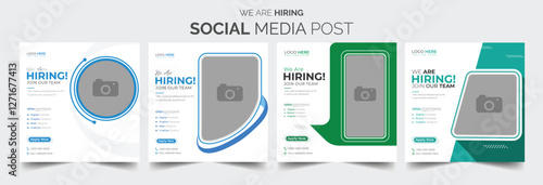 Join our team banners. We are hiring communication poster, help wanted advertising banner with speaker and vacant badge. Hr recruiting hire, vacancy job offer isolated vector signs set