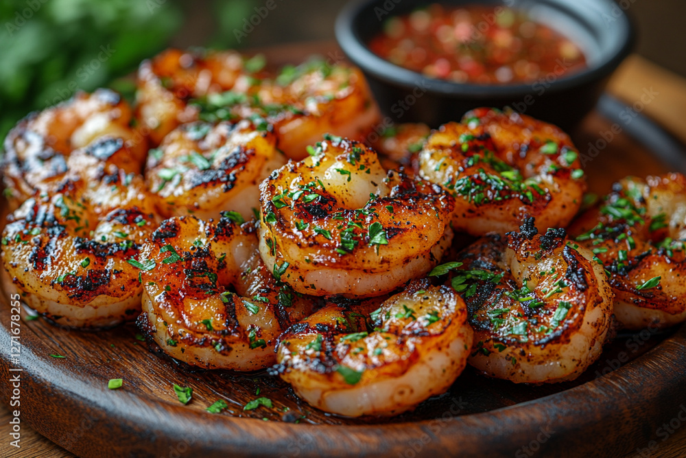 Fried shrimp with sauce in a plate. Fried shrimp with sauce in a plate.